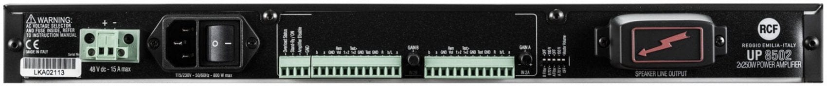 RCF UP-8502 High-Power Class D Power Amplifier - 2x250W with Versatile Inputs