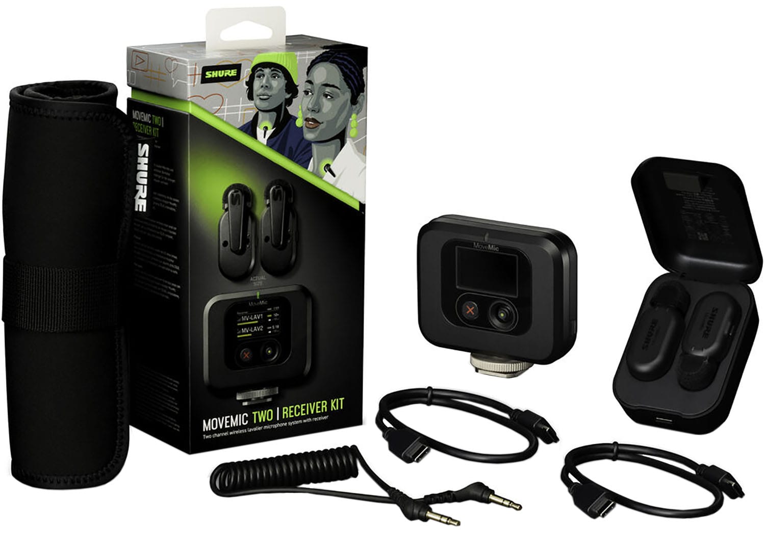 Shure MV-TWO-KIT-Z7 MoveMic Wireless Lavalier Microphone Pair for Phones with Receiver / Charge Case