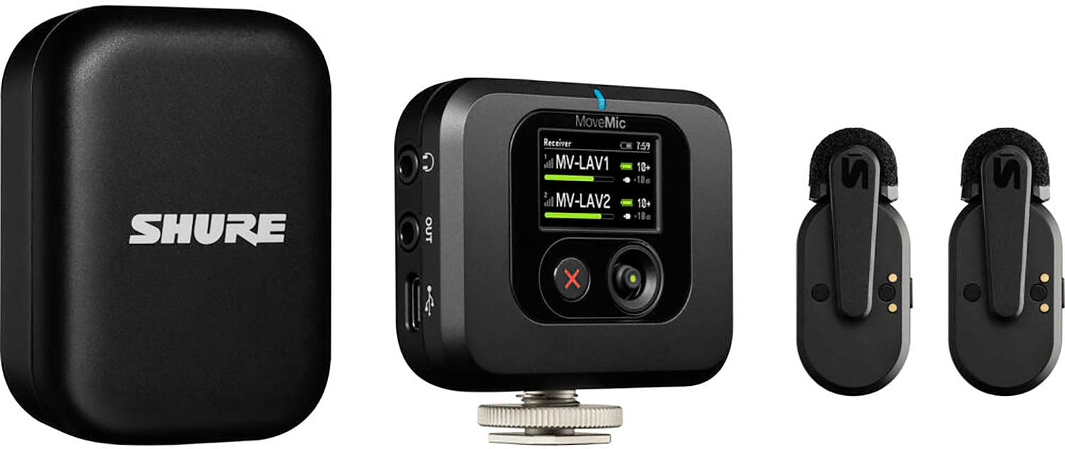 Shure MV-TWO-KIT-Z7 MoveMic Wireless Lavalier Microphone Pair for Phones with Receiver / Charge Case