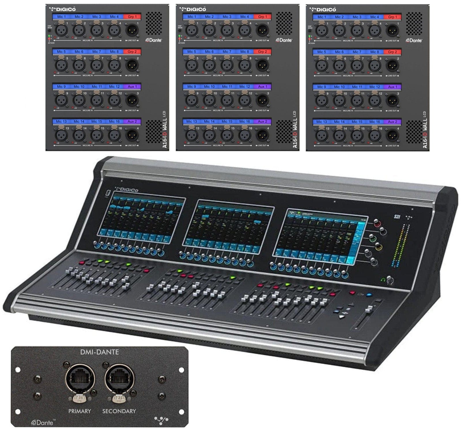 DiGiCo S31 Rack Pack with S31 Digital Console / DMI-DANTE2 / A164D-W-L Rack x3